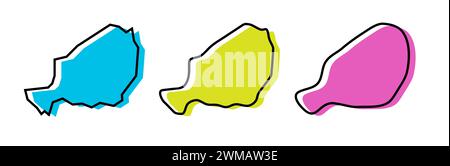 Contorno nero del paese del Niger e sagome colorate del paese in tre diversi livelli di morbidezza. Mappe semplificate. Icone vettoriali isolate su sfondo bianco. Illustrazione Vettoriale