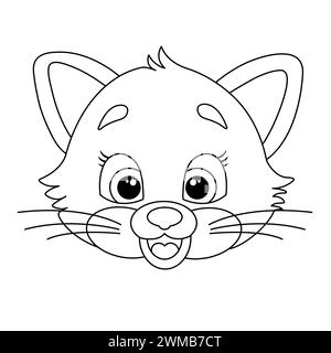 Sweet Cat Smiling Outline Design su sfondo bianco. Illustrazione vettoriale carino di Kitty Face. Pagina dei colori Cat. Sagoma del contorno della testa del gattino Illustrazione Vettoriale