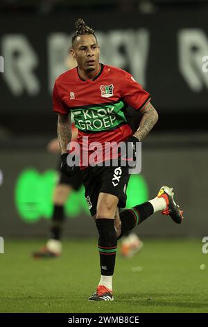 NIJMEGEN - Tjaronn Chery del NEC Nijmegen durante l'incontro olandese Eredivisie tra NEC Nijmegen e Sparta Rotterdam a De Goffert il 24 febbraio 2024 a Nijmegen, nei Paesi Bassi. ANP JEROEN PUTMANS Foto Stock