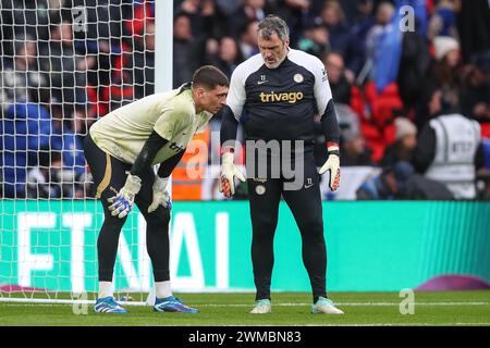 Djordje Petrović del Chelsea nella sessione di riscaldamento pre-partita durante la finale della Carabao Cup Chelsea vs Liverpool allo stadio di Wembley, Londra, Regno Unito, 25 febbraio 2024 (foto di Gareth Evans/News Images) Foto Stock