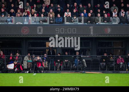 Almere, Paesi Bassi. 25 febbraio 2024. Almere - il punteggio è stato registrato durante la partita Eredivisie tra Almere City FC e Feyenoord allo Yanmar Stadion il 25 febbraio 2024 ad Almere, nei Paesi Bassi. Credito: Foto Box to Box/Alamy Live News Foto Stock