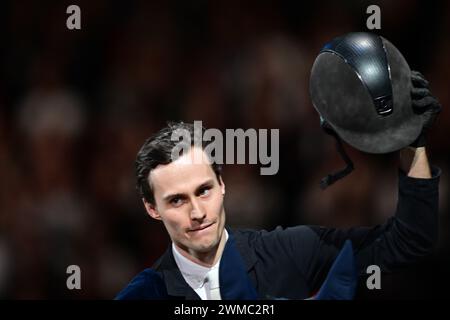 Lars Kersten, Paesi Bassi, sul cavallo Hallilea ha vinto la coppa del mondo saltando al Gothenburg Horse Show in Scandinavium, Svezia domenica 25 febbraio 2024.foto: Björn Larsson Rosvall/TT/TT/Code 9200 Credit: TT News Agency/Alamy Live News Foto Stock