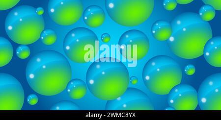 Bolle al neon blu e verde su sfondo blu. Sfondo bolla astratta. consistenza 3d del liquido con lobi in stile y2k. Motivo senza cuciture. Vettore i Illustrazione Vettoriale