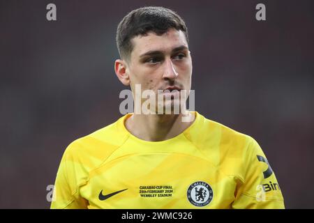 Djordje Petrović del Chelsea durante la finale della Carabao Cup Chelsea vs Liverpool al Wembley Stadium, Londra, Regno Unito, 25 febbraio 2024 (foto di Gareth Evans/News Images) Foto Stock