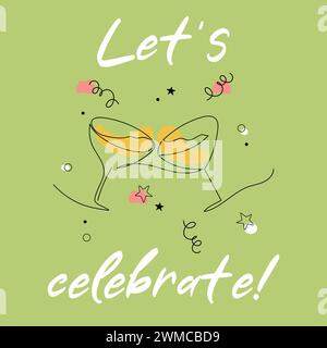 Tessera celebrativa disegnata a mano con elementi line art. Illustrazione Vettoriale