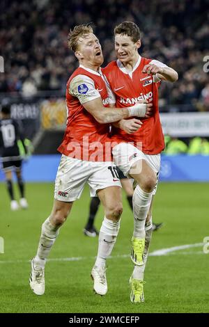 Alkmaar, Paesi Bassi. 25 febbraio 2024. ALKMAAR, 25-02-2024, AFAS Stadium, Dutch Eredivisie Football season 2023/2024. Corrispondenza tra AZ e Ajax. Crediti: Pro Shots/Alamy Live News Foto Stock