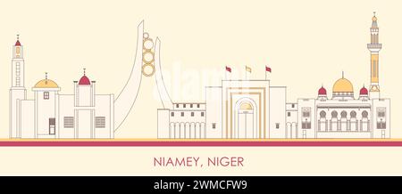 Panorama Cartoon Skyline della città di Niamey, Niger - illustrazione vettoriale Illustrazione Vettoriale