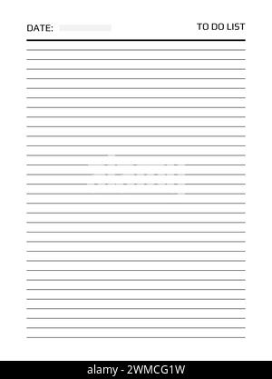 Pagina Planner, elenco attività. Foglio cartaceo per la pianificazione e le attività di scrittura per anno e mese, settimana e giorno. Diario bianco stencil con piani e obiettivi. Modello Organizer. Mockup stampabile vettoriale Illustrazione Vettoriale