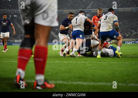 Saint Denis, Francia. 25 febbraio 2024. Julien Mattia/le Pictorium - 6 Nations Tournament 2024, la nazionale francese affronta l'Italia allo Stade de France il 25 2024 febbraio. - 25/02/2024 - Francia/Senna-Saint-Denis/Saint-Denis - i francesi in azione durante il torneo 6 Nazioni 2024 tra le XV de France e l'Italia allo Stade de France del 25 febbraio 2024. Crediti: LE PICTORIUM/Alamy Live News Foto Stock