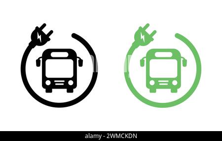 Bus elettrico verde con spina. Icona verde silhouette veicolo elettrico. Auto ecocompatibile. Icona EV. Illustrazione di scorta vettoriale Illustrazione Vettoriale