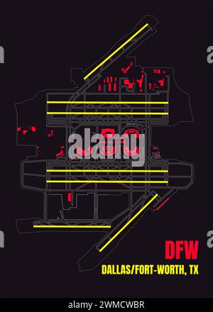 Arte mappa dell'aeroporto internazionale di Dallas/Fort Worth Illustrazione Vettoriale