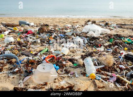 Koh Samui, Thailandia - 18 gennaio 2024: Discarica sulla spiaggia Foto Stock