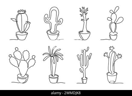 Cactus messicani disegnati a mano, piante per l'arredamento della casa Illustrazione Vettoriale