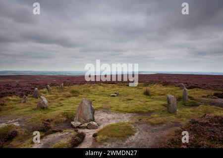 Twelve Apostles Stone Circle a Ilkley Moor, Yorkshire, Regno Unito Foto Stock