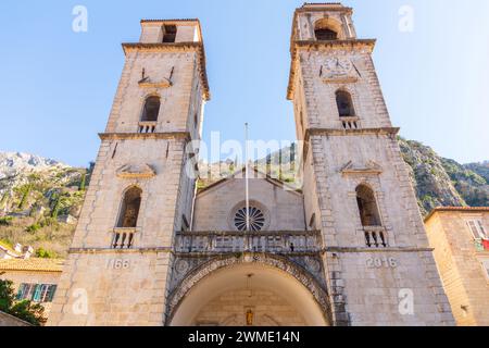 La cattedrale di San Trifone a Cattaro è una delle due cattedrali cattoliche del Montenegro. Fu consacrata il 19 giugno 1166. Foto Stock