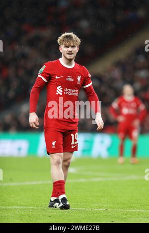 Londra, Regno Unito. 25 febbraio 2024. Harvey Elliott del Liverpool durante la finale della EFL Carabao Cup tra Chelsea e Liverpool al Wembley Stadium di Londra, Inghilterra, il 25 febbraio 2024. Foto di Joshua Smith. Solo per uso editoriale, licenza richiesta per uso commerciale. Non utilizzare in scommesse, giochi o pubblicazioni di singoli club/campionato/giocatori. Crediti: UK Sports Pics Ltd/Alamy Live News Foto Stock