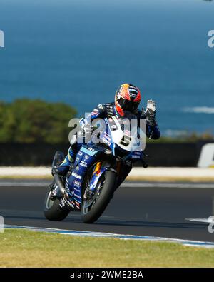 Phillip Island, Cowes, circuito del Gran Premio, 25 febbraio 2024: 5 Philipp Oettl (GER) Yamaha YZF R1 di GMT94 Yamaha durante il Campionato del mondo Superbike 2024. WSBK, foto e copyright Damir IVKA/ATP Images (IVKA Damir /ATP/SPP) credito: SPP Sport Press Photo. /Alamy Live News Foto Stock