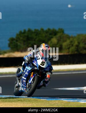 Phillip Island, Cowes, circuito del Gran Premio, 25 febbraio 2024: 5 Philipp Oettl (GER) Yamaha YZF R1 di GMT94 Yamaha durante il Campionato del mondo Superbike 2024. WSBK, foto e copyright Damir IVKA/ATP Images (IVKA Damir /ATP/SPP) credito: SPP Sport Press Photo. /Alamy Live News Foto Stock