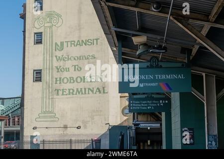 HOBOKEN, N.J. - 24 febbraio 2024: Hoboken Terminal è visto a Hoboken, New Jersey. Foto Stock