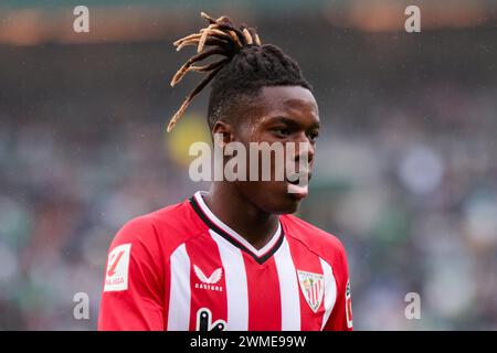 Siviglia, Spagna. 25 febbraio 2024. SIVIGLIA, SPAGNA - FEBBRAIO 25: Nico Williams di Athletic Club durante la Liga EA Sports match tra Real Betis e Athletic Club a Benito Villamarin il 25 febbraio 2024 a Siviglia, Spagna. (Immagine di credito: © Jose Luis Contreras/DAX tramite ZUMA Press Wire) SOLO PER USO EDITORIALE! Non per USO commerciale! Foto Stock