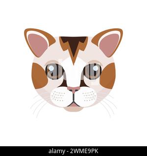 Il gattino giapponese Bobtail Face, testa di un carino gatto calico con illustrazioni vettoriali spot Illustrazione Vettoriale