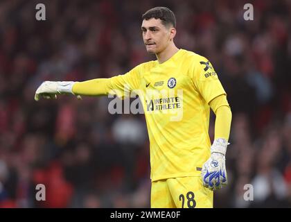 Londra, Regno Unito. 25 febbraio 2024. Djordje Petrović del Chelsea durante la partita della Carabao Cup allo stadio di Wembley, Londra. Il credito per immagini dovrebbe essere: Paul Terry/Sportimage Credit: Sportimage Ltd/Alamy Live News Foto Stock