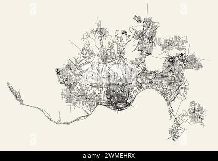 Mappa stradale della città vettoriale di Cincinnati Ohio Stati Uniti Illustrazione Vettoriale