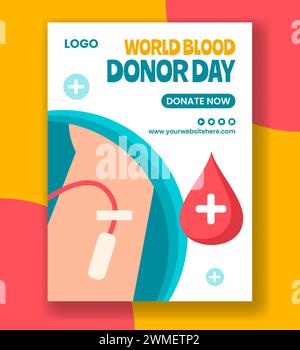 Poster verticale del giorno dei donatori di sangue, illustrazione di sfondo dei modelli disegnati a mano Illustrazione Vettoriale