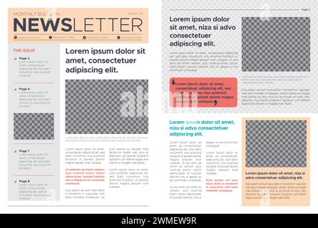 Layout editoriale della newsletter aziendale. Modello di newsletter multiuso. Illustrazione Vettoriale