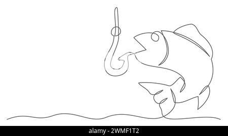 Pesca di una linea isolata su sfondo bianco Illustrazione Vettoriale