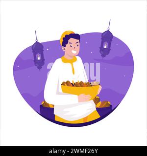 IFTAR ramadan con illustrazione delle date Illustrazione Vettoriale