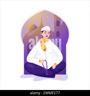 Il culto musulmano sta facendo illustrazione dhikr Illustrazione Vettoriale