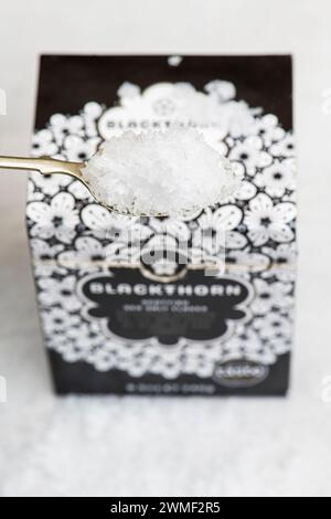 Blackthorn scottish Sea Salt flakes packaging Foto Stock