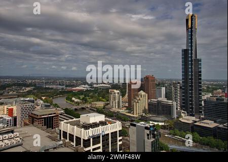 Skyline di Melbourne dal 35° piano Foto Stock