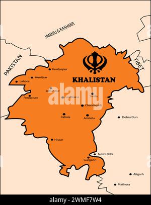 La mappa del Khalistan, Una visione di sovranità e identità Illustrazione Vettoriale