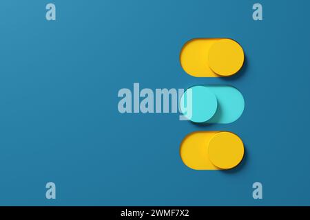 Il pulsante di commutazione disabilitato tra quelli abilitati. Impostazioni di autorizzazione. Chiusura del sistema. Modello dei pulsanti di commutazione On/Off con interruttore On/Off e t Foto Stock