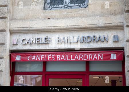 Bordeaux , Francia - 02 19 2024 : marchio del logo Baillardran caneles e segno testuale della pasticceria francese Canelé di Bor Foto Stock