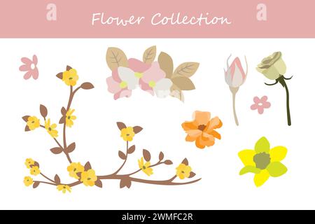Set di fiori. Illustrazione vettoriale disegnata a mano. Elementi floreali. Illustrazione Vettoriale
