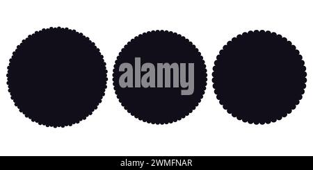 Stemma rotondo smerlato o emblema, semplice decorazione della cornice a colori su sfondo bianco. Timbro, clip ondulata art. Illustrazione vettoriale Illustrazione Vettoriale