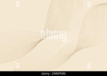 Uno sfondo astratto con linee ondulate in varie tonalità di beige. Le linee variano in spessore e direzione, creando un senso di movimento ed energia dinamica lungo tutta la composizione Illustrazione Vettoriale