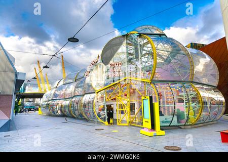 Esterno del Design District Canteen Pavilion, North Greenwich, Londra, Inghilterra Foto Stock