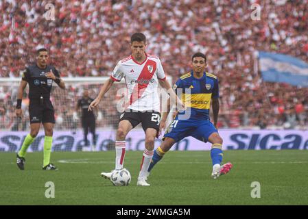 Buenos Aires, Argentina. 25 febbraio 2024. Durante una partita tra River Plate e Boca Juniors come parte della Copa de la Liga Profesional 2024 il 25 febbraio 2024, all'Estadio Mas Monumental di Buenos Aires, Argentina. Crediti: Gabriel Sotelo/FotoArena/Alamy Live News Foto Stock