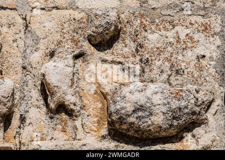 Fregio scultoreo con calendario agricolo, Cappella di San Galindo, Chiesa Parrocchiale di San Bartolomé, Campisábalos, Guadalajara, Spagna Foto Stock