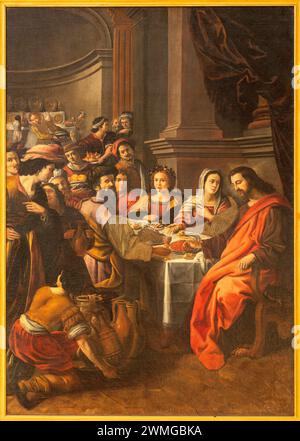 FERRARA, ITALIA - 9 NOVEMBRE 2021: Il dipinto miracolo a Cana nella chiesa di San Francesco di Johannes van Beyghem (1630). Foto Stock