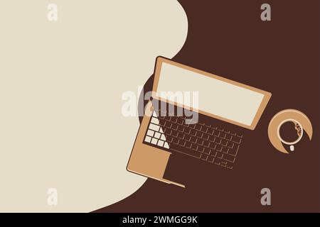 Design illustrativo di caffè e laptop con spazio vuoto, facile da modificare e layout facile da organizzare Foto Stock