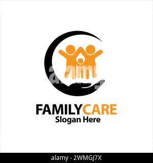 Family Care Logo Design elemento vettoriale stile mascotte semplice astratto. Icona People Care Illustration Sign Symbol for Associations (simbolo simbolo delle associazioni). Illustrazione Vettoriale