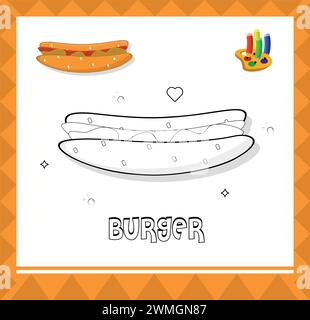 Bozza hamburger, illustrazione della pagina da colorare per bambini Illustrazione Vettoriale