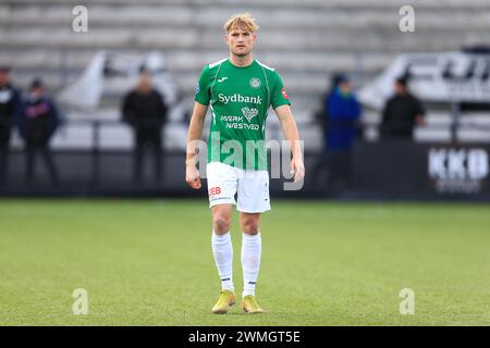 Copenaghen, Danimarca. 24 febbraio 2024. Frederik Christensen (9) del Naestved BK visto durante il NordicBet Liga match tra B.93 e Nasestved BK a Vanlose Idrætspark a Copenaghen. (Credito fotografico: Gonzales Photo - Christian Midtgaard). Foto Stock