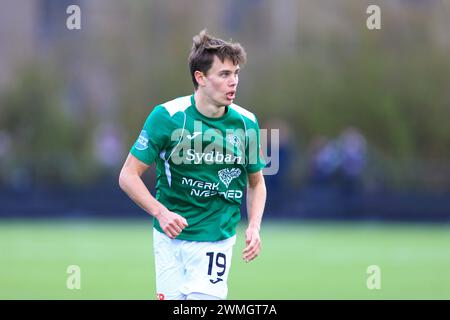 Copenaghen, Danimarca. 24 febbraio 2024. Ludvig Henriksen (19) del Naestved BK visto durante il NordicBet Liga match tra B.93 e Nasestved BK a Vanlose Idrætspark a Copenaghen. (Credito fotografico: Gonzales Photo - Christian Midtgaard). Foto Stock