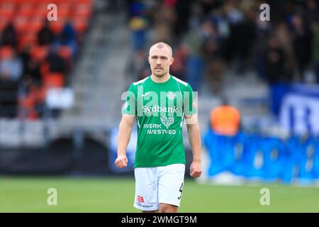 Copenaghen, Danimarca. 24 febbraio 2024. Laurits Bust (4) del Naestved BK visto durante il NordicBet Liga match tra B.93 e Nasestved BK a Vanlose Idrætspark a Copenaghen. (Credito fotografico: Gonzales Photo - Christian Midtgaard). Foto Stock